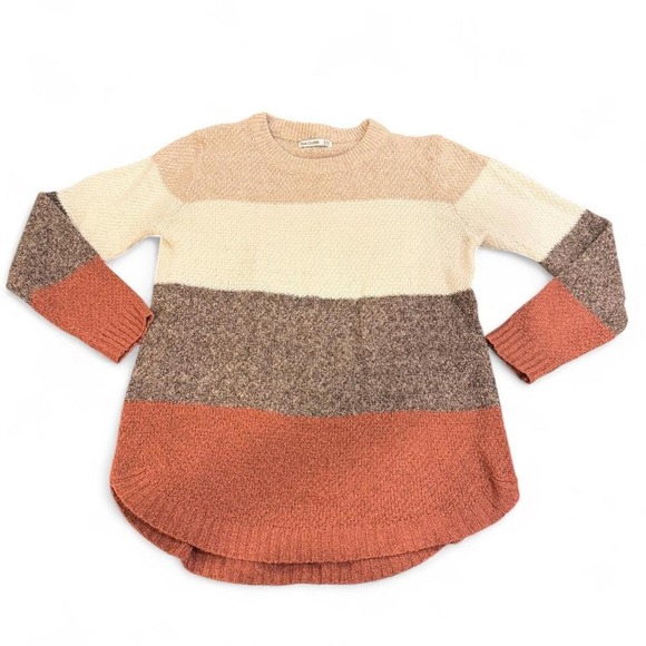 Pink Clover Sweaters - Pink Clover Womens Colorblock Striped Textured Knit Sweater XSP Beige Rust Brown